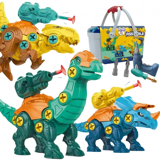Set Construcție Dinozauri WOOPIE cu Șurubelniță și Mașină de Găurit