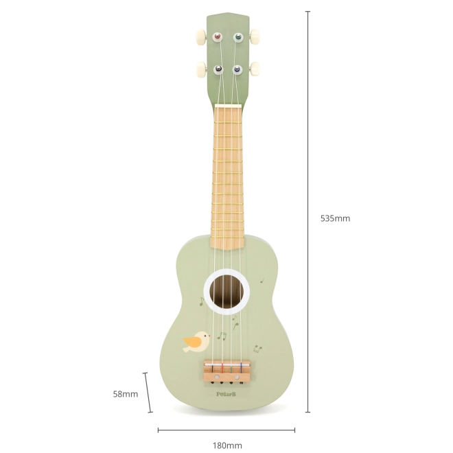 Ukulele din lemn pentru copii verde cu note muzicale