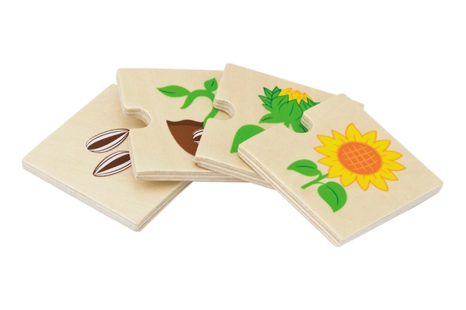 Puzzle din lemn cu animale și plante în creștere
