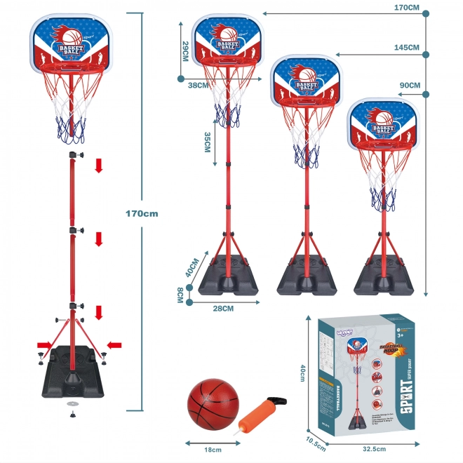 Coș de baschet reglabil Woopie 90-170cm cu minge