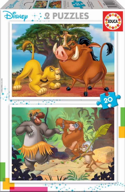 Puzzle Educa regele leu și cartea junglei 2x20 piese