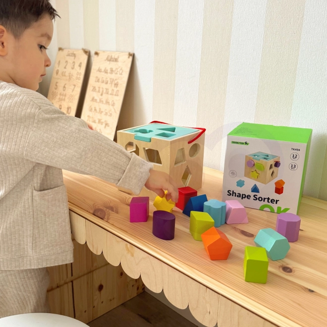 Jucărie lemn TOOKY TOY - Cub Sortator de Forme și Culori