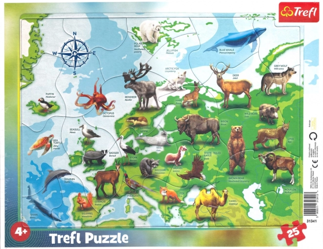 Puzzle hartă Europa cu animale 25 piese