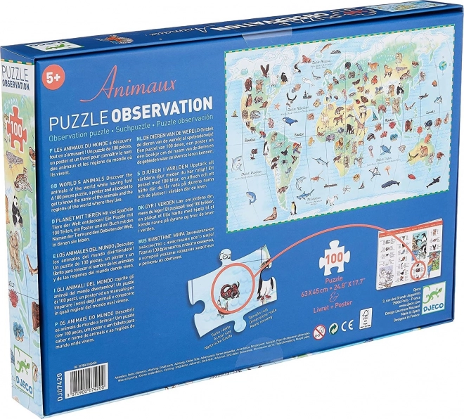 Puzzle observație animale din întreaga lume 100 piese de la Djeco