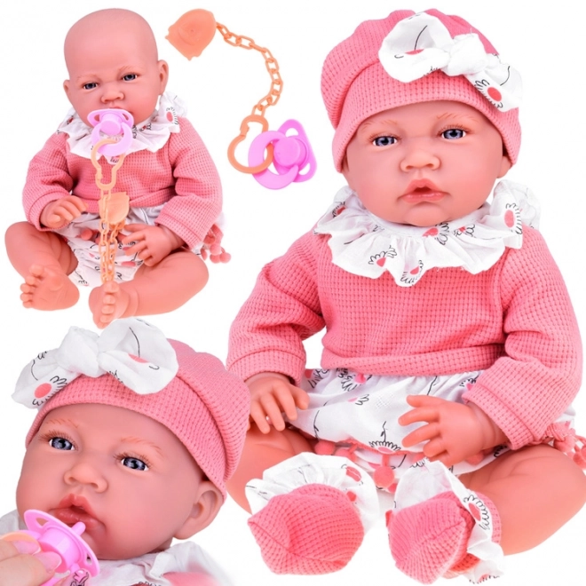 Păpușă interactivă bebeluș 45 cm pentru fetiță set roz