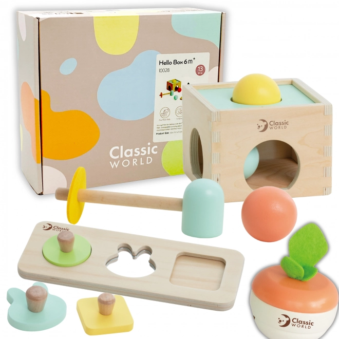 Set educațional clasic din lemn cu culori pastelate pentru copii de la 6 la 12 luni