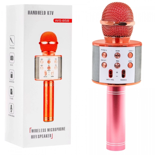 Microfon karaoke cu difuzor negru – roz-auriu