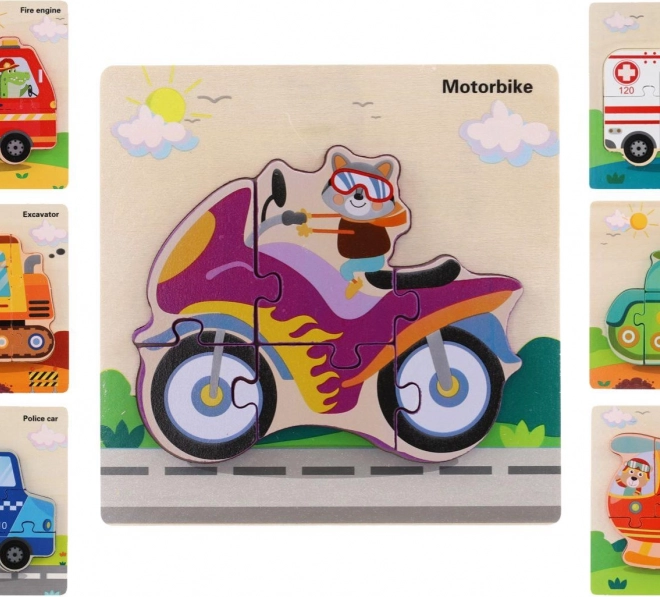 Puzzle din lemn cu mijloace de transport pentru copii