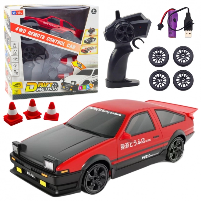 Mașină sport pentru drift cu roți interschimbabile, telecomandată 4WD roșie