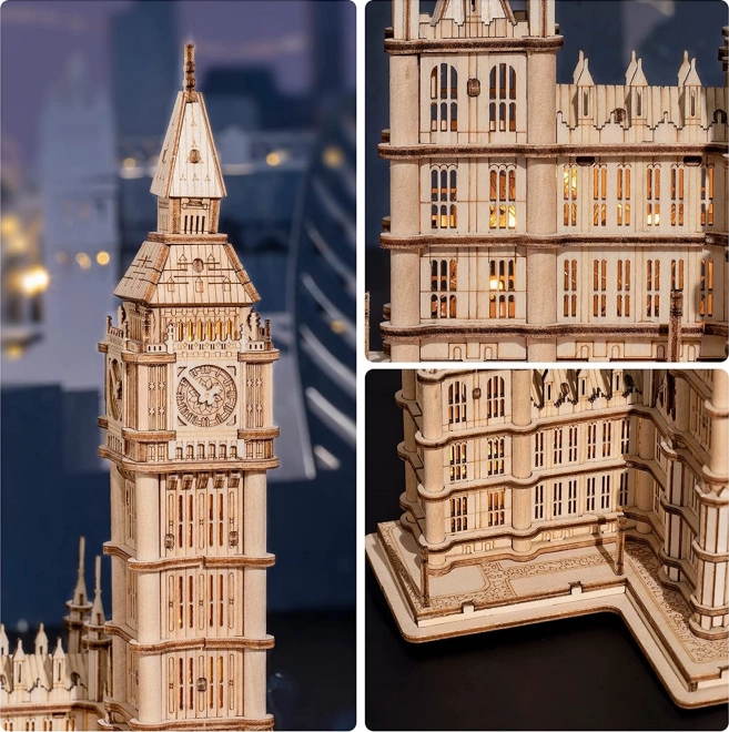 Puzzle 3D din lemn turn cu ceas Big Ben luminos