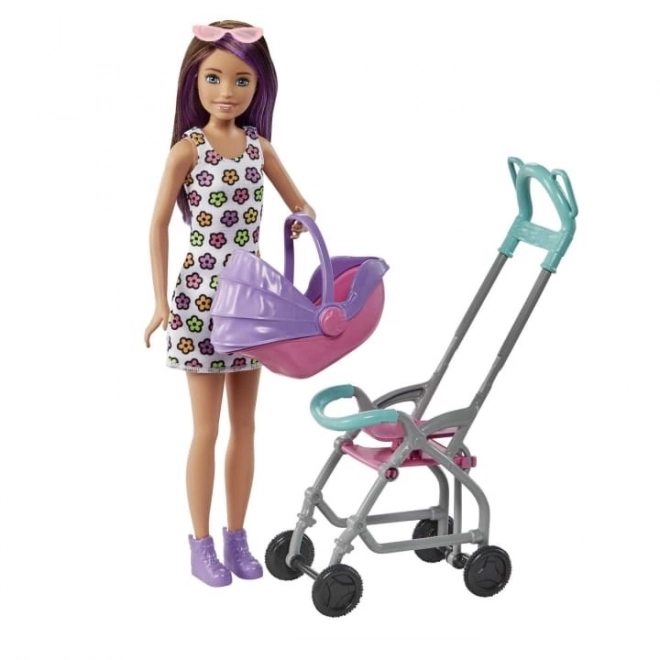 Păpușa Barbie Dădacă Skipper Cărucior + set pentru bebeluș