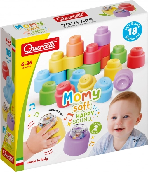 Momy cuburi moi colorate și cuburi zornăitoare cu sunet - 18 buc