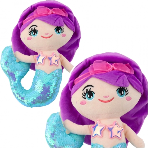 Sirena din pluș cu coadă de paiete albastru turcoaz 28 cm