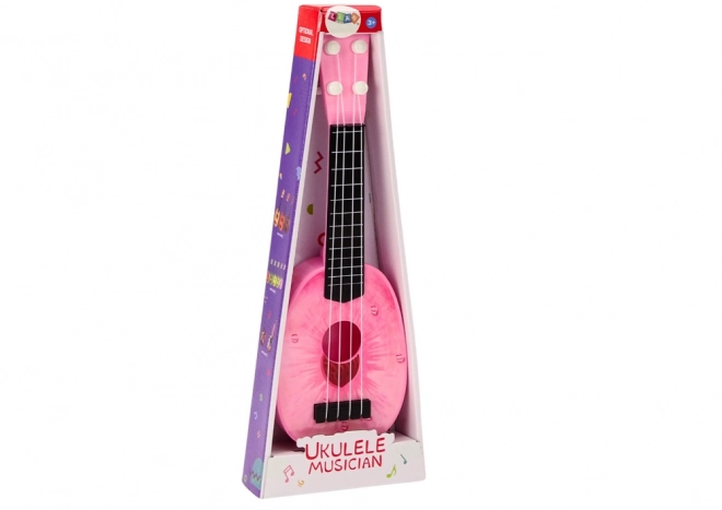 Ukulele roz alb pentru copii cu motiv piersică