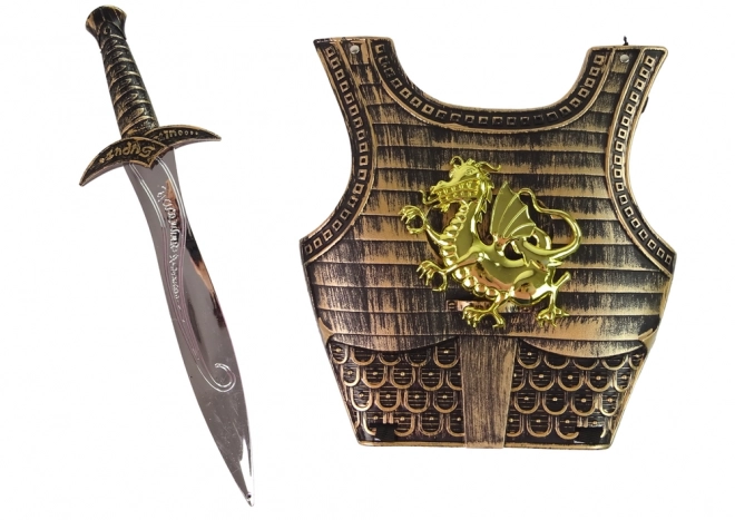 Costum samurai pentru copii cu armură de aur, arc și sabie