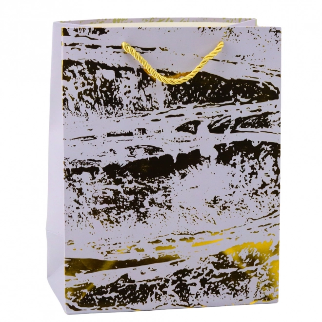 Pungă cadou elegantă cu decorațiuni aurii 23 x 18 x 10 cm