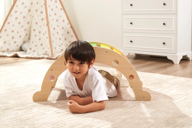 Viga din lemn pod legănat Montessori curcubeu