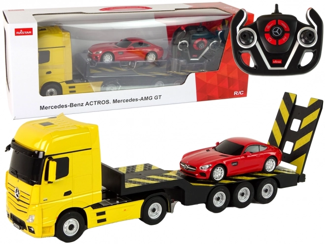 Mașină de transport R/C Mercedes-Benz galbenă roșie