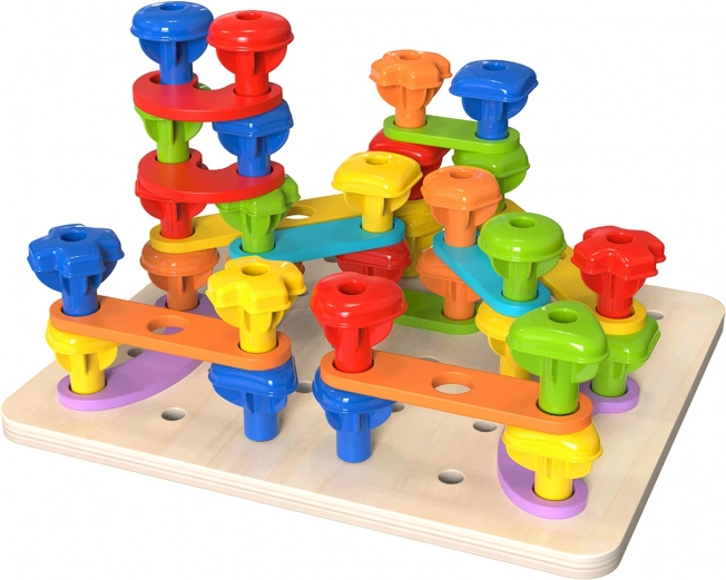 Tooky Toy tablă multifuncțională cu șuruburi colorate pentru învățarea formelor