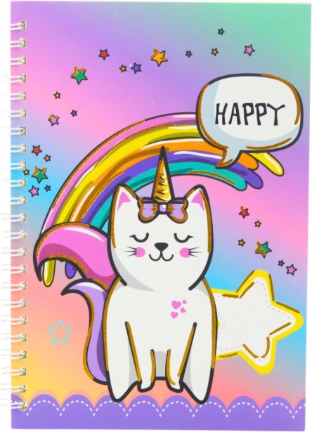 Caiet colorat cu pisică unicorn A5 60 de pagini