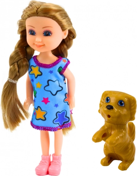 Mini păpușă în rochie cu câine 14,5 cm