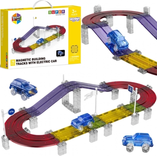Circuit de curse magnetic WOOPIE cu mașinuță, 76 piese