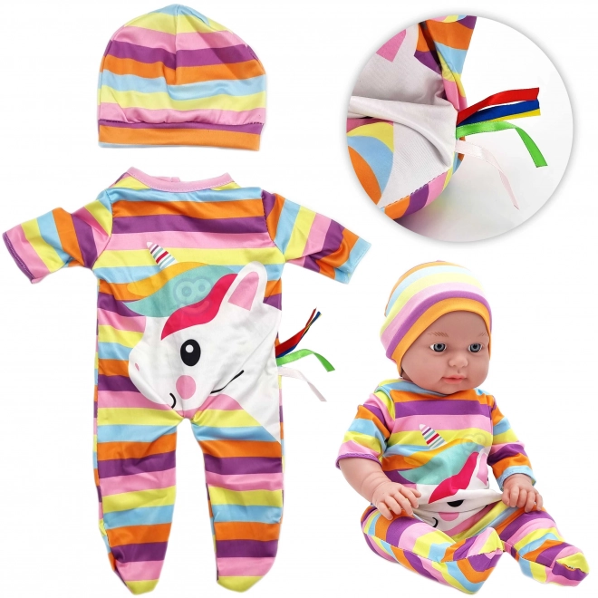 Hăinuțe de păpușă unicorn cu body și căciuliță