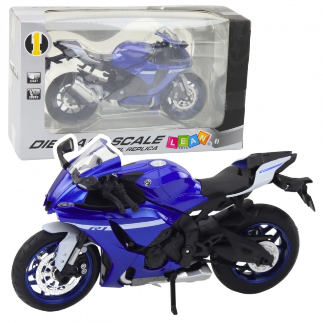 Motocicletă sportivă din metal albastră R1 1:12