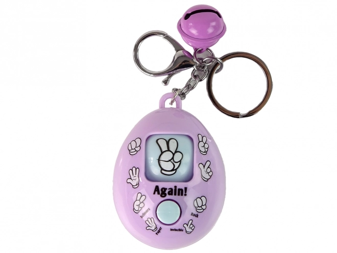 Breloc din plastic cu joc Piatra, Hârtie, Foarfecă violet