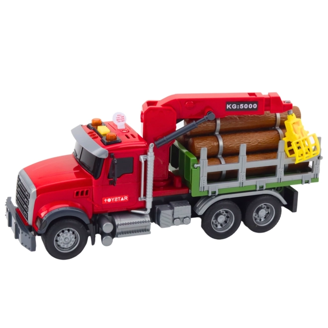 Camion cu macara pentru lemne roșu 1:14