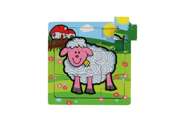 Mini puzzle din lemn 9 piese Primele mele animale pentru cei mici 15x15x0,8cm 6 tipuri