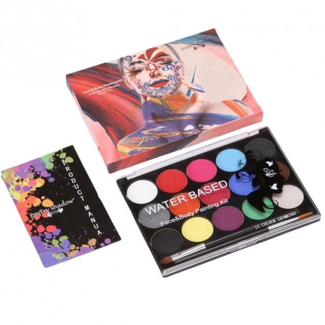 Set de pictură față și corp 15 culori cu 2 pensule