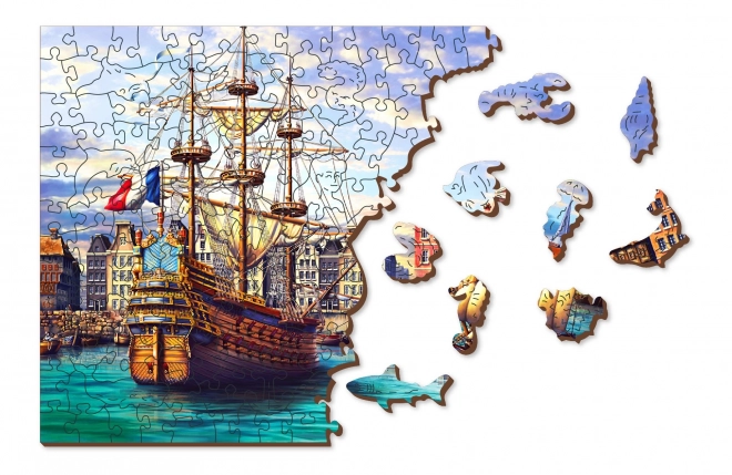Puzzle din lemn nave vechi în port