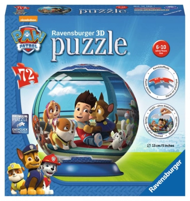 Puzzle 3D 72 de piese, Globul Patrula Cățelușilor