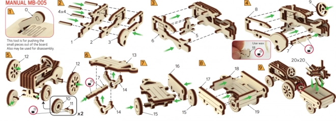 Puzzle 3D din lemn - tractor cu remorcă