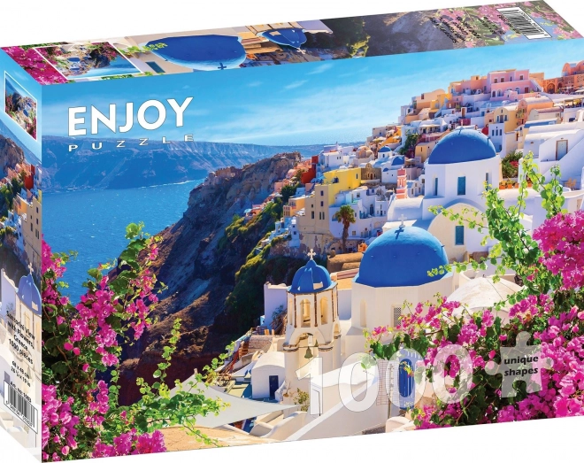 Puzzle Santorini cu flori, Grecia 1000 de piese