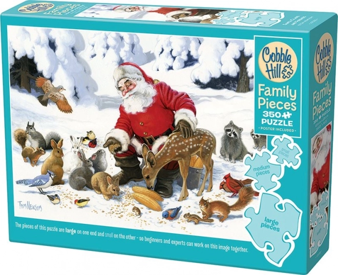 Puzzle de familie Cobble Hill Moș Crăciun cu prieteni animale 350 piese