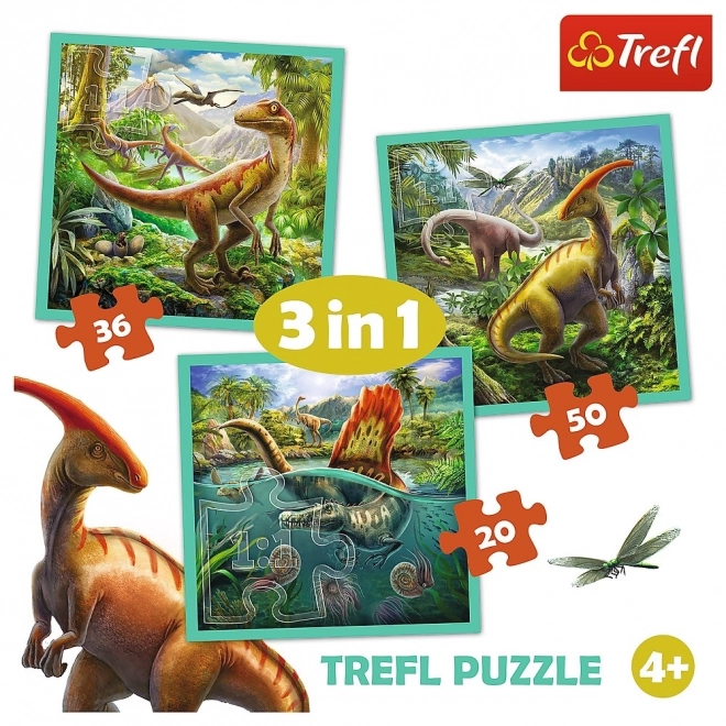 Puzzle 3 în 1 - Lumea uimitoare a dinozaurilor