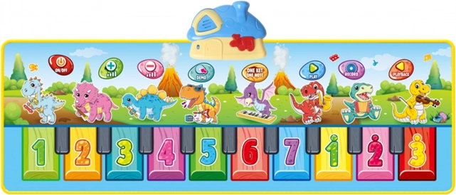 Covor muzical Dinusie XXL 2-in-1 cu pian și 8 melodii, 110 cm