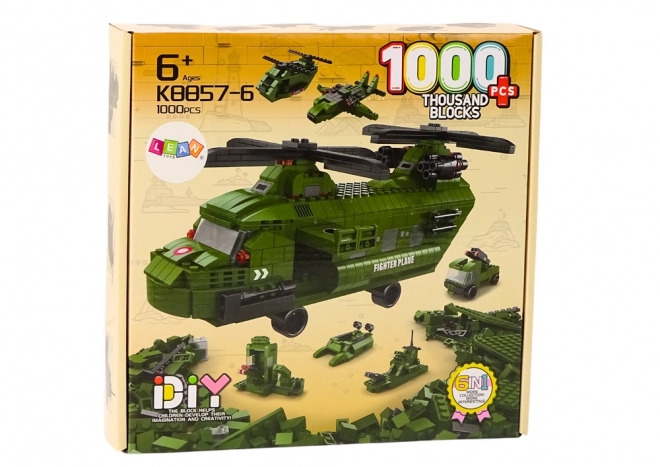 Set de construcție elicopter militar verde 1000 piese
