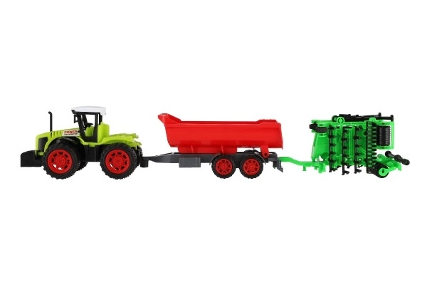 Tractor cu remorcă și porti din plastic 55cm cu mecanism in blister