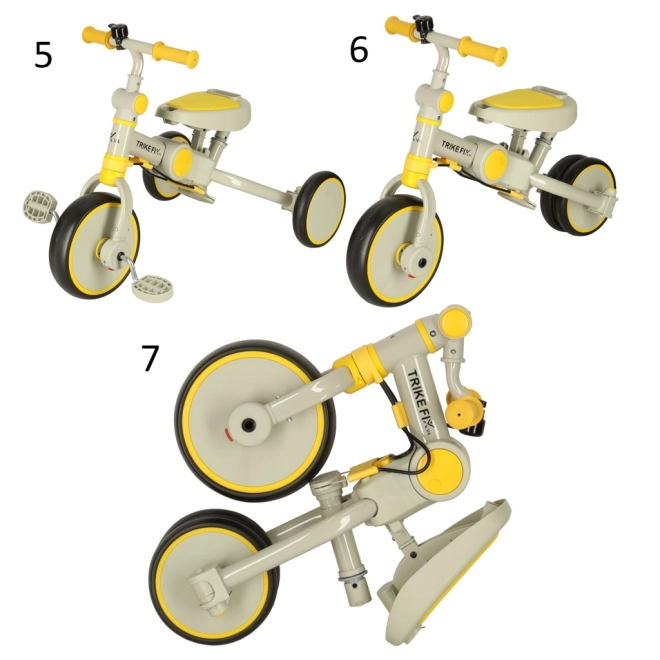 tricicletă multifuncțională cu copertină Trike Fix V4 – gri-galbenă