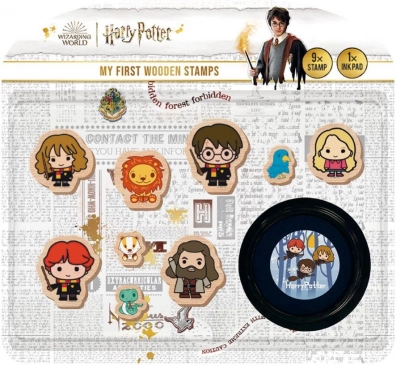Primele mele ștampile HARRY POTTER set din lemn 9+1 cu tușieră