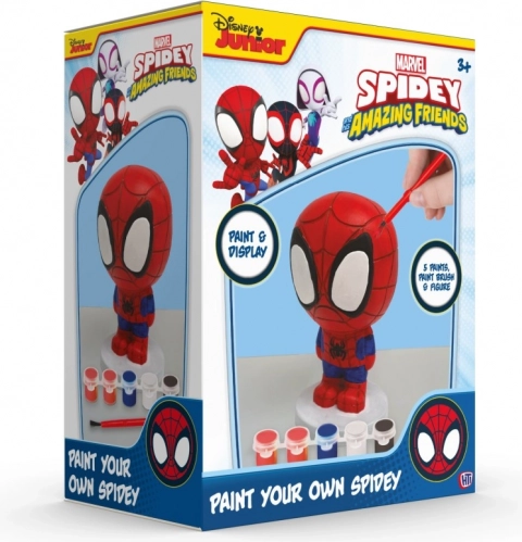 Figurină Spidey de colorat – set creativ cu vopsele și pensulă