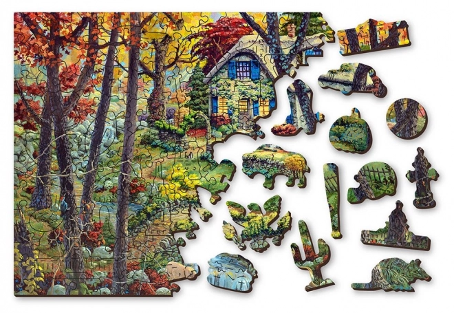 Puzzle de lemn cabană în pădure 2 în 1