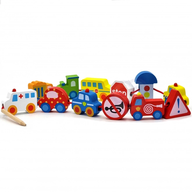 Klocki din lemn pentru înșirat vehicule Woopie