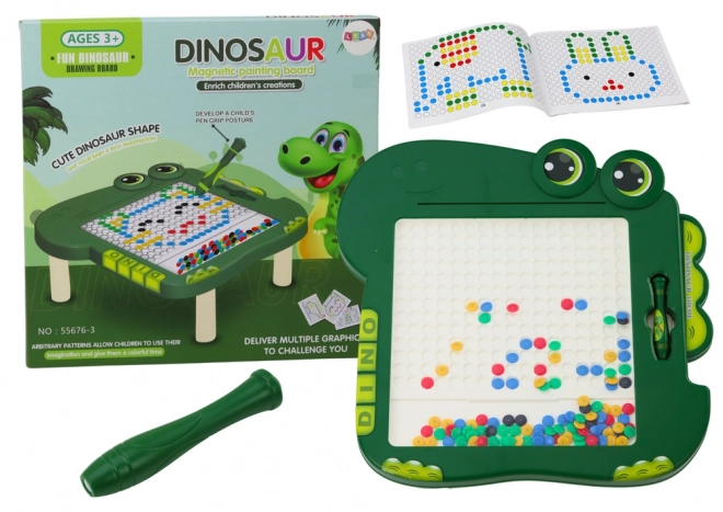 Tablă educativă magnetică Dinosaurus - Verde cu mărgele