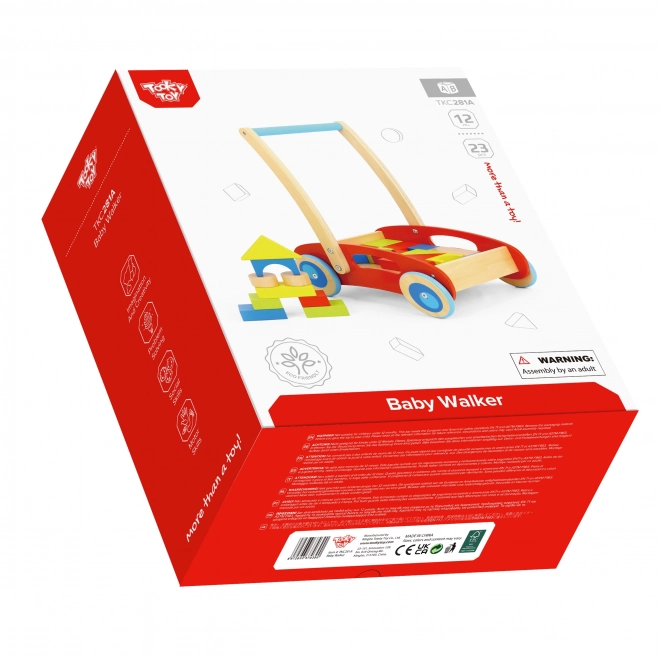 Pusher din lemn cu blocuri Tooky Toy pentru copii
