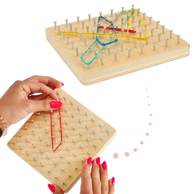 Tablă din lemn Geoboard pentru crearea formelor cu elastic