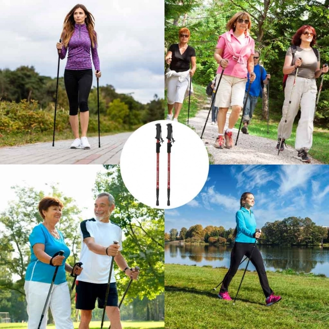 Bețe de trekking pentru Nordic Walking, pliabile, 2 bucăți, roșii